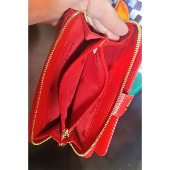 MCM Red Studded Leather Frame Bag and Matching Wallet - Picture 11 of 16